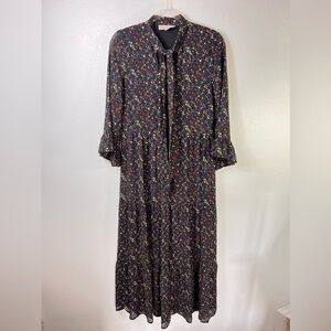 No Frills Ditsy Floral Bell Sleeve Tiered Maxi Dress Size S